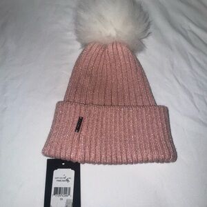 Gorski Pink Knit Beanie with White Pom Pom